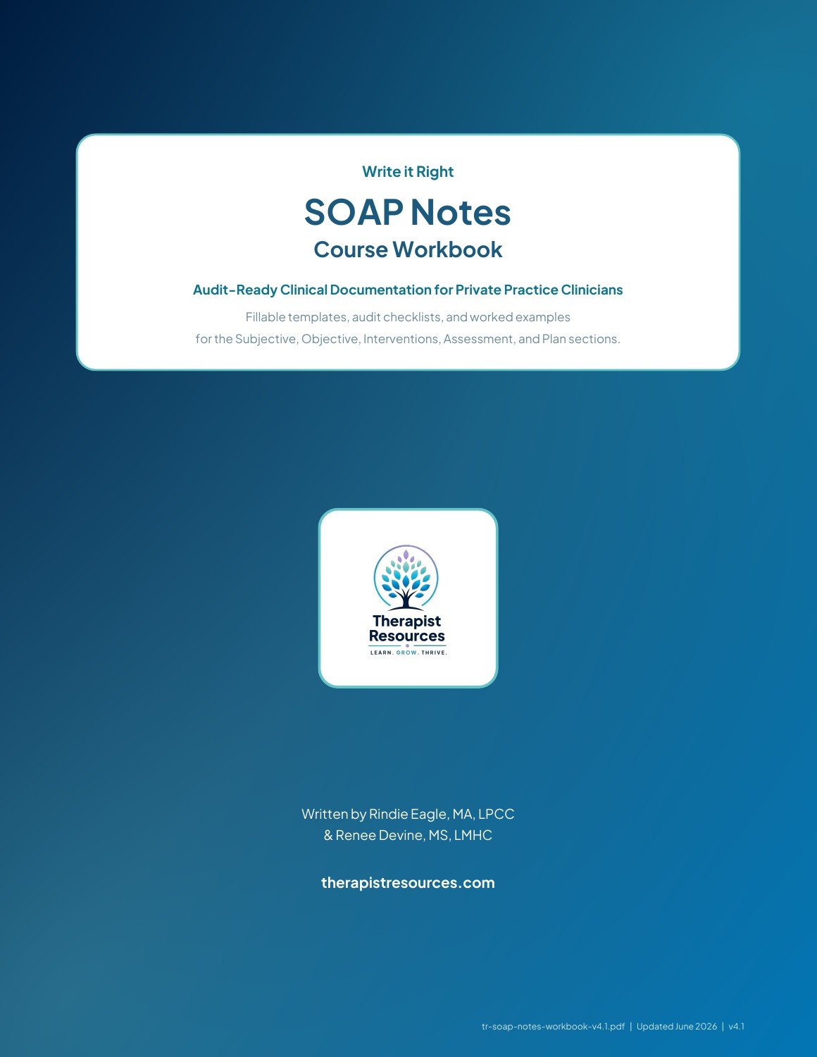 SOAP Notes workbook cover. See this course's handouts.